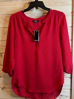 Premise Red Women's Split-Neck Blouse
